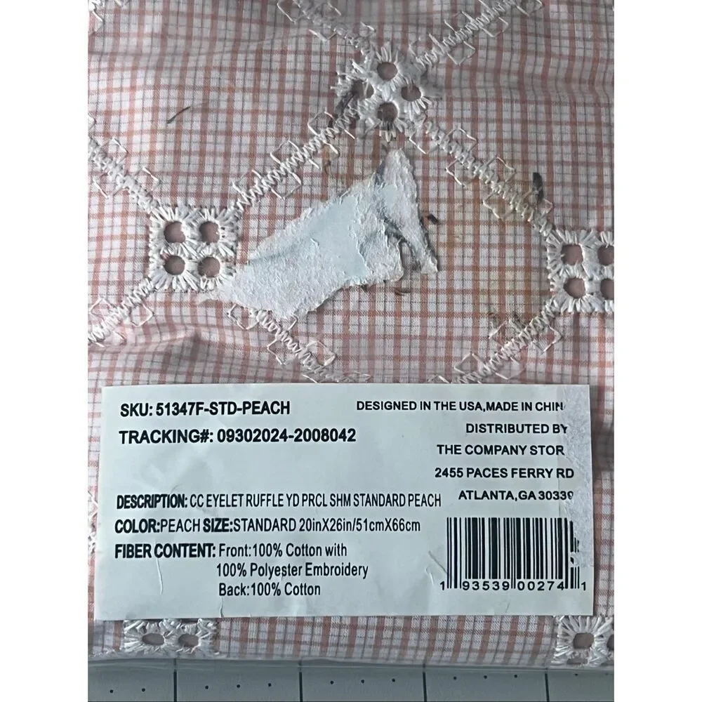 The Company Store Eyelet Ruffle Yarn-Dyed Peach Cotton Percale Sham- Standard